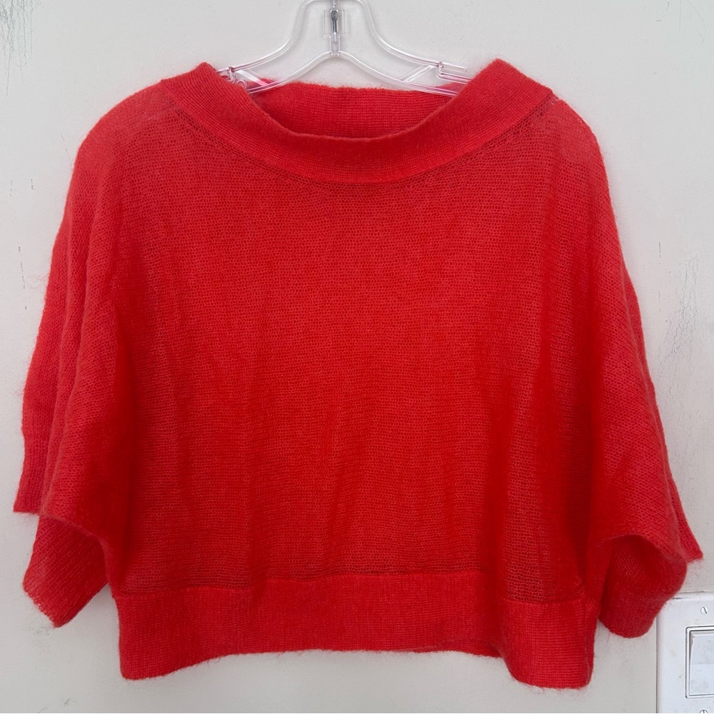 Emporio Armani Orange Cowl Neck Sweater 3/4 sleeves cropped Italy.  Size 4